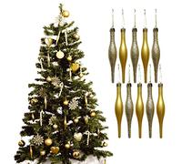 Simply Products 10 Droplet Baubles - Great Christmas Tree Decoration, Matte & Glitter Icicle Baubles (Gold Glitter & Matte)