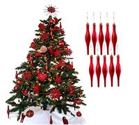 Simply Products 10 Droplet Baubles - Great Christmas Tree Decoration, Matte & Glitter Icicle Baubles (Red Glitter & Matte)