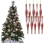 Simply Products 10 Droplet Baubles - Great Christmas Tree Decoration, Matte & Glitter Icicle Baubles (Rose Gold Glitter & Matte)