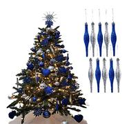 Simply Products 10 Droplet Baubles - Great Christmas Tree Decoration, Matte & Glitter Icicle Baubles (Royal Blue & Silver Glitter)