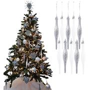 Simply Products 10 Droplet Baubles - Great Christmas Tree Decoration, Matte & Glitter Icicle Baubles (Silver & White Glitter)