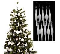 Simply Products 10 Droplet Baubles - Great Christmas Tree Decoration, Matte & Glitter Icicle Baubles (White Glitter & Matte)