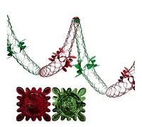 Simply Products 2 Pk Foil Garland Flower - Christmas Hanging Decoration Wall Ceiling Xmas Deco (Dark Green & Red)