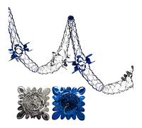 Simply Products 2 Pk Foil Garland Flower - Christmas Hanging Decoration Wall Ceiling Xmas Deco (Royal Blue & Silver)