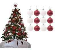 Simply Products Christmas Tree Decoration Baubles 3.8cm - Great Christmas Tree Hanging Ball Decorations, Matte & Glitter Baubles Pack of 12-3.8cm (Red & White Glitter)
