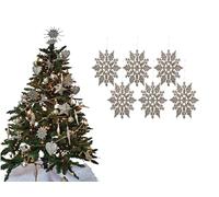 Simply Products Pack of 6-10cm Glitter Hanging Decoration, Snowflakes Christmas Tree Decorations (Champagne Gold)