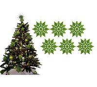 Simply Products Pack of 6-10cm Glitter Hanging Decoration, Snowflakes Christmas Tree Decorations (Lime)