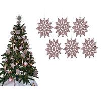 Simply Products Pack of 6-10cm Glitter Hanging Decoration, Snowflakes Christmas Tree Decorations (Rose Gold)