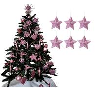 Simply Products Pack of 6-8cm 3D Glitter Star Baubles Christmas Tree Decorations (Blush (Pink))
