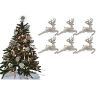 Simply Products Pack of 6 - Hanging Glitter Reindeer Christmas Tree Decorations - 2.2cm x 9.5cm (Champagne (Gold))
