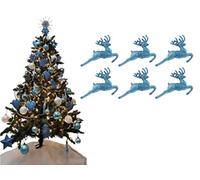 Simply Products Pack of 6 - Hanging Glitter Reindeer Christmas Tree Decorations - 2.2cm x 9.5cm (Ice Blue)