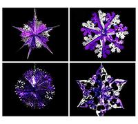 Simply Products Set of 4 40cm Christmas Foil Ceiling Garland Hanging Xmas Decoration, Long Star, Snowflake, Star Ball & Star (Dark Purple & Silver)