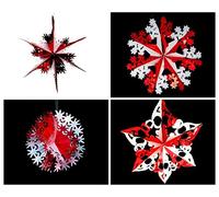 Simply Products Set of 4 40cm Christmas Foil Ceiling Garland Hanging Xmas Decoration, Long Star, Snowflake, Star Ball & Star (White & Red)