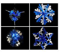 Simply Products Set of 4 40cm Christmas Foil Ceiling Garland Hanging Xmas Decoration, Long Star, Snowflake, Star Ball & Star (Royal Blue & Silver)