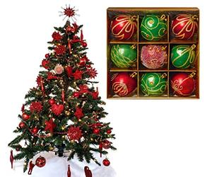 Simply Products Set of 9 Bright & Sparkling Christmas Tree Baubles (6cm) (Red & Green)