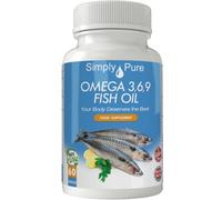 Simply Pure Omega 3,6,9 Fish Oil Complex with Flaxseed & Vitamin E for Heart Health and Joint Stiffness | Distilled for No Fishy Aftertaste | DHA and EPA | 1400mg Capsules x 60 | Gluten Free | GM Free