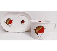 Simply Red Fat Robin TV Tray Bone China Mug 250 ml 8 fl oz and Tray Hand Decorated UK