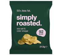 Simply Roasted - Sea Salt & Vinegar Crisps | 12 x 21.5g Sharer Bags | Tangy & Salty | 50% Less Fat | Under 99 Cals Per Serve | Triple Cooked for the Ultimate Crunch | Vegan | Gluten & Allergen-Free