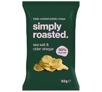 Simply Roasted - Sea Salt & Vinegar Crisps | 12 x 93g Sharer Bags | Tangy & Salty | 50% Less Fat | Under 99 Calories Per Serve | Triple Cooked for the Ultimate Crunch | Vegan | Gluten & Allergen-Free