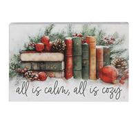 Simply Said, INC All Is Calm and Cozy Books Small Talk Rectangle 3.5 x 5.25 inch Wood Sign, Christmas Winter Decor, Made in USA, STR2509