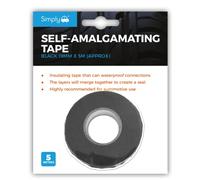 Simply SAT1 Self Amalgamating Tape 19mm x 5m, Waterproof Rubber Tape for Cable and Pipe Repair, Sealing Joints, and Insulating Electrical Connections - Black