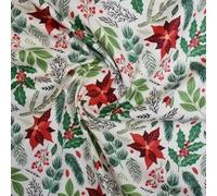 Simply Sew Crafty™ 100% Cotton Makower Fabric - Christmas Designs - Sold per metre/Half metre (Poinsettia Ferns Hollies on Cream, 1 Metre)