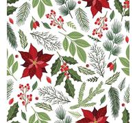 Simply Sew Crafty™ 100% Cotton Makower Fabric - Christmas Designs - Sold per metre/Half metre (Poinsettia Ferns Hollies on Cream, Half Metre)