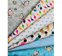 Simply Sew Crafty X 5 Half Metre Children's Fabric Bundle includes Dinosaurs Stars Dogs Zebras - Ideal for Fashion projects, Quilting, Fat quarters and crafts