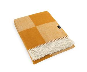 Simply Sheepskin Wool Blanket - Checkerboard Orange Wool Blanket - Jacquard woven - New Zealand Wool Throw 140x200 cm