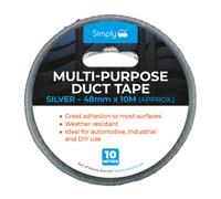 Simply DTs5010 Duct Tape 10m - Silver - Heavy Duty & Super Stick - Strong Adhesive Universal Cloth Gaffer Tape