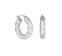 Simply Silver Recycled Sterling Silver 925 Chubby Polished Twist Hoop Earrings Silver