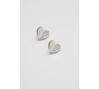 Simply Silver Women's Recycled Sterling Silver 925 Mini Heart Polished & Pave Stud Earrings Simply Silver Silver One Size