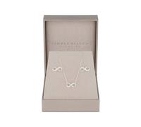 Simply Silver Cubic Zirconia Infinity Pendant Necklace & Stud Earrings Jewellery Set, Silver