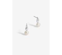 Simply Silver Sterling Silver 925 Pave And Pearl Drop Stud Earrings Silver One Size
