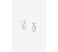 Simply Silver Sterling Silver 925 Polished And Pave Kiss Pearl Stud Earrings Silver One Size