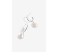 Simply Silver Sterling Silver 925 Polished Textured And Pearl Hoop Earrings Silver One Size