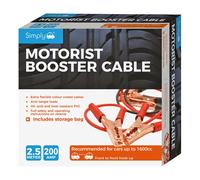 Simply SM200B Boxed Motorist Jump Leads Booster Cable 200AMP 2.5M Long Anti-tangle leads Oil acid and heat resistant PVC Fully Insulated Metal Clips and Operating Instructions