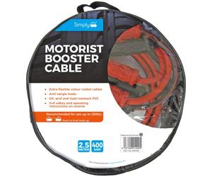 Simply SM400 Zip-bag Motorist Jump Leads Booster Cable 400AMP 2.5M Long Anti-tangle leads Oil acid and heat resistant PVC Fully Insulated Metal Clips and Operating Instructions