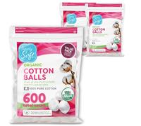 Simply Soft Premium Organic Cotton Balls, 600 Count (3 Bags) 100% Pure Cotton, Certified Organic, Hypoallergenic, Large, Soft & Absorbent for Beauty, Cosmetics, Skin Care, Lint Free