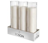 Simply Soson 2x8 inch 7 Day White Pillar Candles in Glass Set of 3, Up to 90 Hour Burn time, Unscented Prayer, Religious Candles for Memorials, Vigil, and Emergency