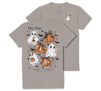 Simply Southern Hey Boo - Halloween - Pumpkins - Ghosts - Bats - Adultl T-Shirt, Distressed Washed Shadow, M