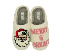 Simply Southern Holiday Slippers, Cozy Fuzzy Indoor Footwear with Christmas Designs, Santa, Nutcracker, Tree, Merry & Bright, Medium-Large