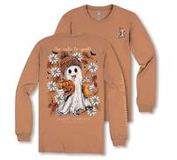Simply Southern Too Cute to Spook - Ghost - Pumpkin - Latte - Leaves - Daises - Adult Long Sleeve, Chestnut, S