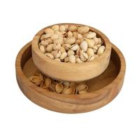 Simply Stated Company Pistachio Bowl with Shell Storage - Teak Wood - Nut Bowl with Shell Holder - Magnetic Hold, Double Bowl with Pedestal - Unique Pistachio Gifts and Snack Bowl