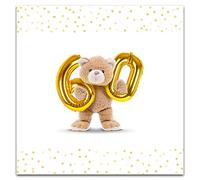 Simply Stuffed Unisex 60th Birthday Card, Age 60 Birthday Card Open, Teddy Bear & 60th Balloons, Multi-Coloured