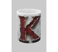 Simply Stunning Mugs Personalised Letter K & Name Mug with Textured Red Plaid 3D Design in White Simply Stunning Mugs White