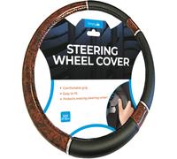 Simply SWC107 Luxury Steering Wheel Cover Black with Wood Detail for Car Interior, Medium Size 37 - 39cm Diameter, Universal Easy to Fit, Comfortable Grip