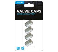 Simply VAL04 Pack of 4 - Chrome Plastic Flat Top Valve Caps - Easy Installation