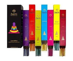 Simply Vedic Luxe Incense Sticks Set-Premium Aromatherapy Collection, 175 Natural Scented Sticks (Lavender, Sandalwood, Jasmine, Patchouli, Rose, Vanilla, Indian Temple)+Holder, Therapeutic Fragrant
