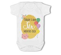 Simply Wall Art - Today I am Six Months Old Milestone - Baby Vest, 3-6 Months, Girl or Boy, New Born to 24mth White